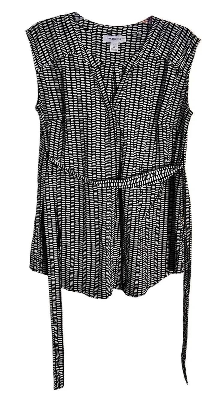 Motherhood Maternity Sleeveless Tunic Geometric Blk & White Womens W Tie Size M